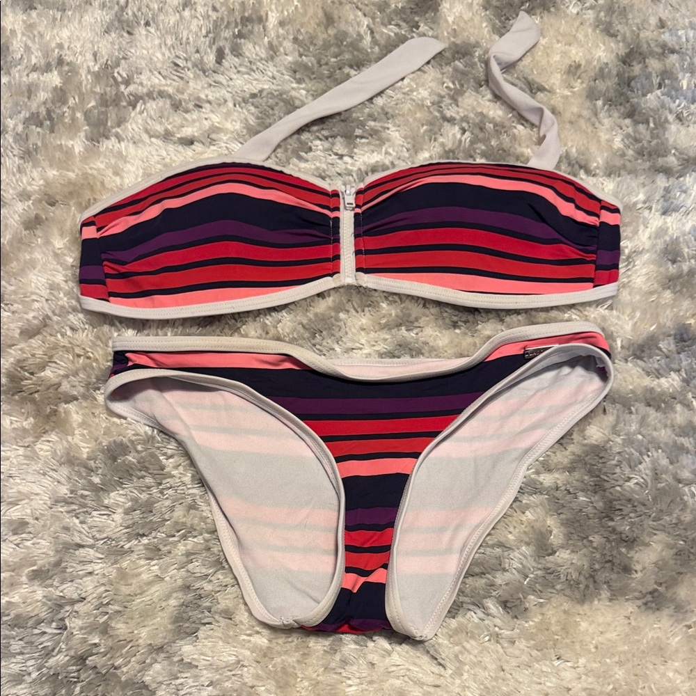 Vibrant Striped Bandeau Bikini Set